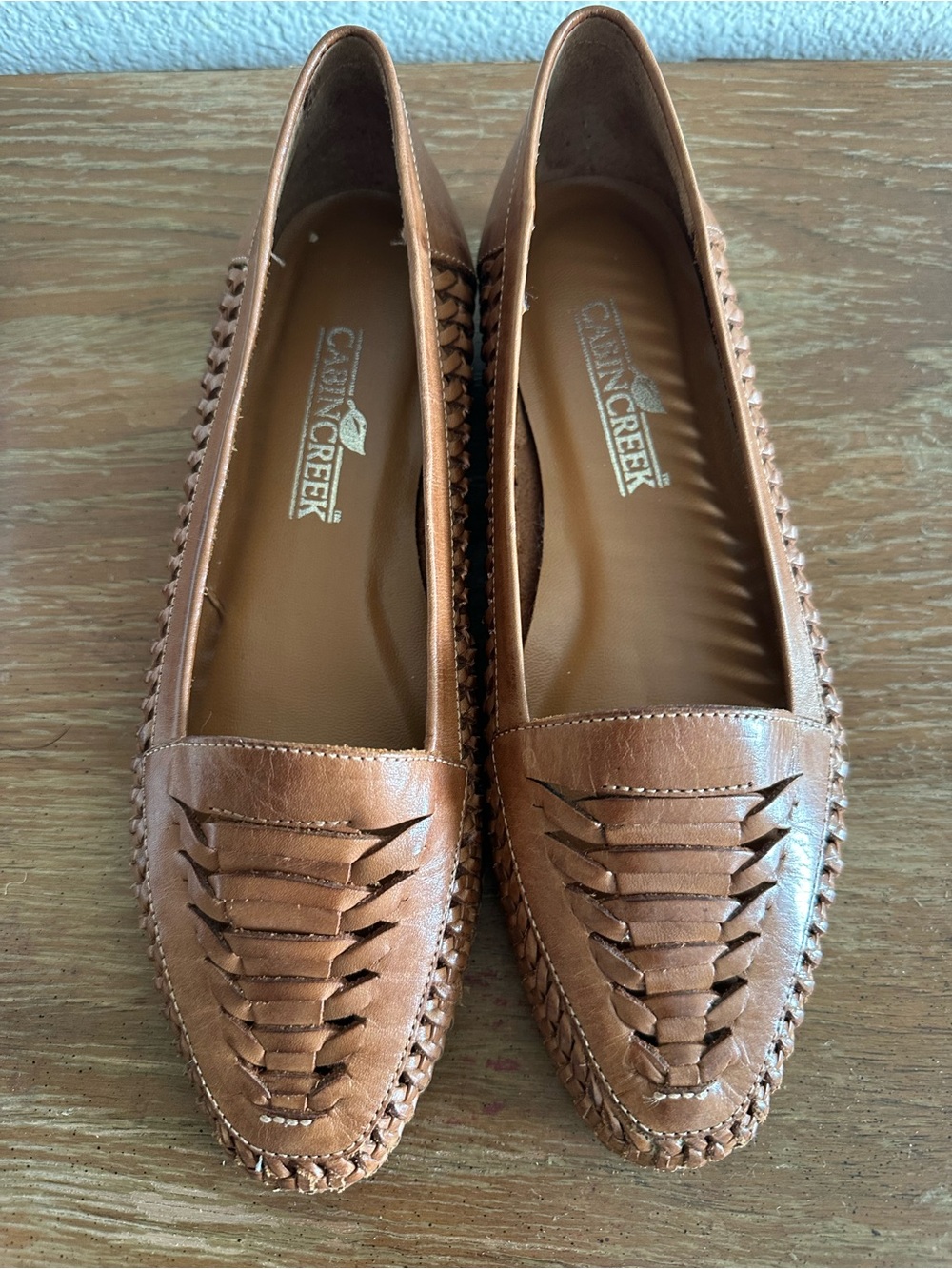 Cabin Creek Woven Leather Loafers in Cognac Brown